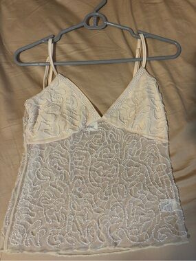 Pitaya Beaded Lace Mesh Cami in Cream